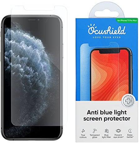 Ocushield Anti Blue Light Tempered Glass Screen Protector for iPhone 11 Pro Max | iPhone XS Max - Protect Your Eyes Reduce Migraines & Improve Sleep