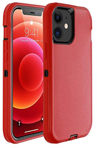 smartelf Compatible with iPhone 12 Mini Case(2020) 5.4 inch,Heavy Duty Shockproof Drop Protecton Hybrid Dual Layer Duable Hard Phone Cover-Red/Black