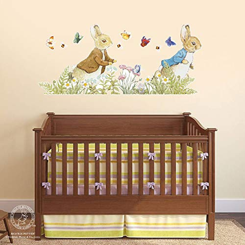 Peter Rabbit Wall Sticker - Rabbits Butterflies Flowers - Official Peter Rabbit Wall Art (60cm Width x 25cm Height)