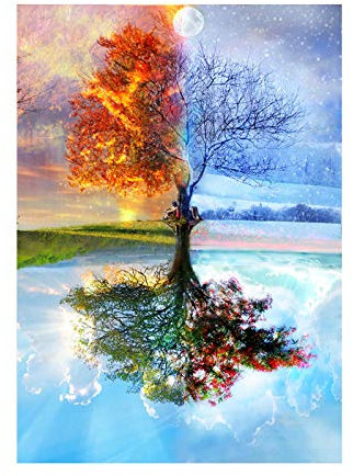 Qwewqe - Quadro su tela con albero colorato per quattro stagioni, arte moderna nordica, arte moderna da parete, quadro e stampe per soggiorno (senza cornice, 40 x 50 cm)