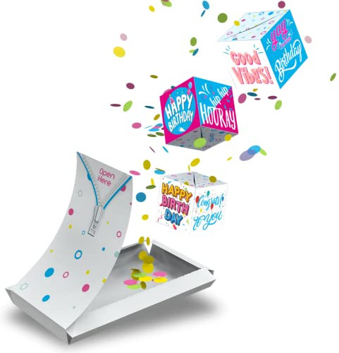 Boemby Explodierende Konfetti Geburtstagskarte - Happy Birthday Karte - Pop Up Überraschung Grußkarte Geschenk - WOW Effekt - BOOM Box - Premium Qualität (Happy Birthday - TRIO!)