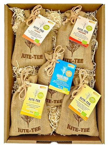 Bio Teegeschenk Set für Teeliebhaber | 5 exklusive Sorten Mix | Teesortiment im feinen Jutesäckchen