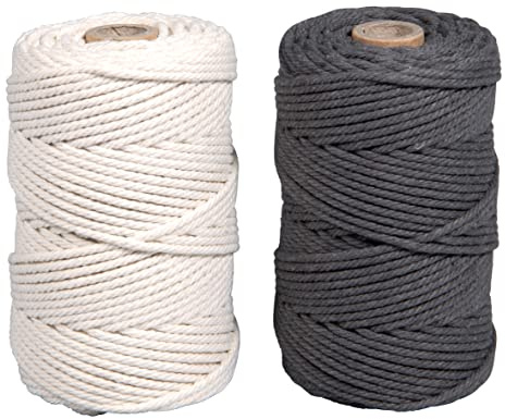 Rayher Makramee Garn, 2,2 mm ø, Set 2 Spulen à 70 m (ca. 200/Spule), 1 Spule crème + 1 Spule grau, Dekokordel, Knüpfgarn, 44000562, Schiefergrau