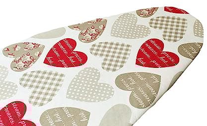 BB sky Ironing Board Cover Elasticated Easy Fit Double Layer Heat Reflective Backing Red Hearts, One Size