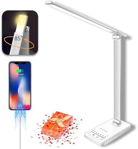 LED Desk Lamp, Cordless Table Lamp with USB Charging Port, 5 Colour Modes & 7 Brightness Levels, Night Light, Timer, Rechargeable Reading Desk Light Battery Operated for Home Office, Bedroom (White)