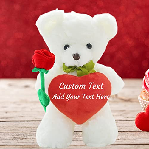 ADORSUN Teddy Bear Stuffed Animal with Heart and Rose as Personalised Valentine Gifts for Her/Him, Teddy Bear with Name or Text for Men/Women on Valentines Day/Birthday/Anniversary (10 IN-Red Heart)