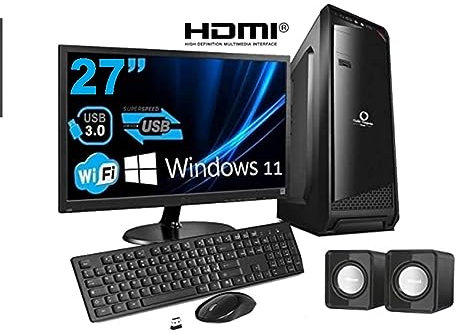 Desktop-PC komplett – SSD 240 GB – Windows 11 Pro 64 Bit – WLAN – HDMI – VGA – Tastatur und Maus USB Audiogehäuse … (CPU: I7 – RAM 32 GB, Monitor 27 Zoll)
