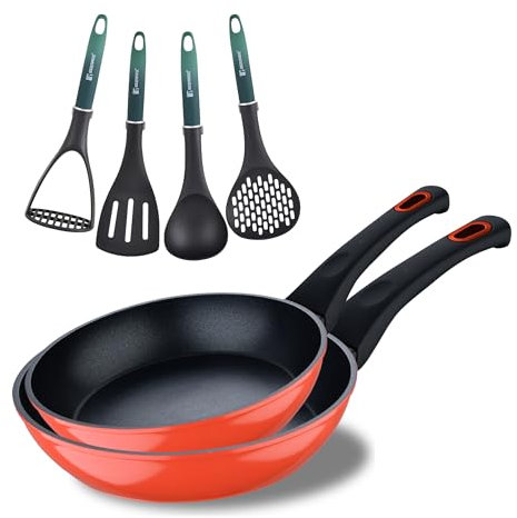 BERGNER Classique 2er Set Bratpfannen 20 und 26 cm + Kochgeschirr-Set | Aus geschmiedetem Aluminium | Antihaft-Pfannen und widerstandsfähiges Kochgeschirr | Für alle Herdarten geeignet | Rot