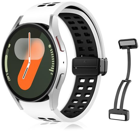 KoGiio Silikon Armband für Samsung Galaxy Watch FE 40mm/Galaxy Watch 7/6/5/4 (40mm 44mm)/Galaxy Watch 6 Classic (43mm 47mm)/Watch 5 Pro 45mm, Sport Magnetverschluss Uhrenarmbänder - Schwarz/Weiss