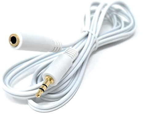 DRUT 2m 3.5mm to 3.5mm Stereo Audio Extension Cable Lead Male to Female Gold Connectors 6.5ft White