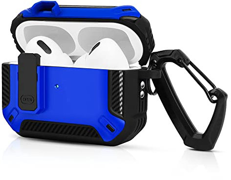 Custodia AirPods Pro 2 2022 con coperchio sigillato e gancio portachiavi, custodia durevole antiurto antipolvere (blu)