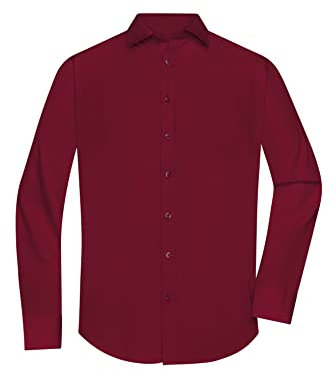 James & Nicholson Herrenhemd Poplin Langarm - Klassisches Hemd mit Brusttasche in großer Farbauswahl | Farbe: wine | Grösse: M