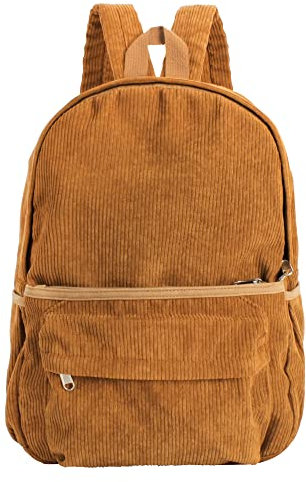 MilyaDE Cord Schulrucksack Reisen Causal Rucksackhandtsche Tagesrucksack Büchertasche Laptoptasche für Damen Mädchen Teenager, Braun