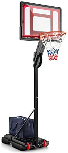 COSTWAY 10ft Basketball Backboard Hoop Net Set, 1.05M-2.6M Height Adjustable Basketball Stand with Wheels, Weighted Bag, for Kids, Junior and Adult