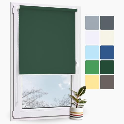 Rollmayer Klemmfix Rollo ohne Bohren Classic Dunkelgrün B40 x H220cm | Seitenzugrollo Sichtschutz Lichtschutz Sonnenschutz für Fenster und Tür Rollo Innen