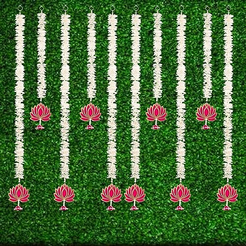 DECOR VIBE Pooja - Decorazione per la stanza, elemento decorativo Mandir, fiore di loto di lunga lunghezza, da appendere alla porta, per la decorazione della casa, oggetti decorativi Diwali (set da 5