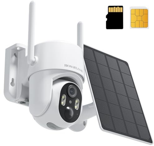 HOSAFE 4G LTE Überwachungskamera Aussen Akku mit SIM Karte, 2K Kabellos Solar PTZ IP Kamera Outdoor, 2K Farb-Nachtversion, 360° Live-Ansicht, Bewegungserkennung, 2-Wege-Audio