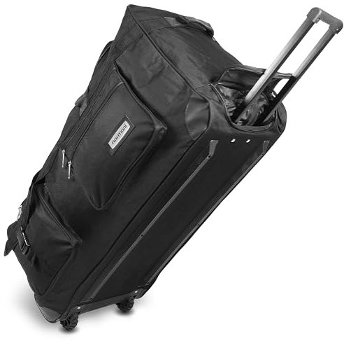 Leichte robuste Sport und Reisetasche 80-120 Liter - Trolley wasserabweisend reißfest leicht zu reinigen - 2 Rollen verstärkter Boden Farbe Nachtschwarz / 80 Liter