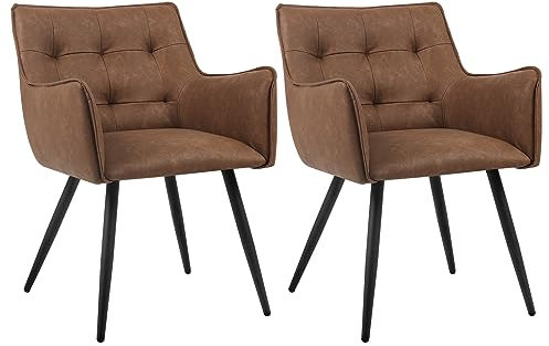 WOLTU Esszimmerstühle 2er-Set, Sessel, Küchenstuhl, Polsterstuhl, Stuhl mit Armlehnen Rückenlehne, Wohnzimmerstuhl mit Kunstlederbezug, Metallbeine, für Esszimmer Küche, Braun, BH375br-2