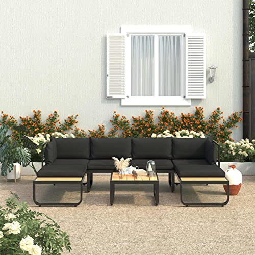 Homgoday 4-TLG. Garten-Ecksofa-Set mit Auflagen Aluminium und WPC Modular Ecksofa Gartensofa Sofa Lounge Gartenmöbel Einzelsofa Loungesofa Sessel Ecksessel Terrasse Balkon Garten