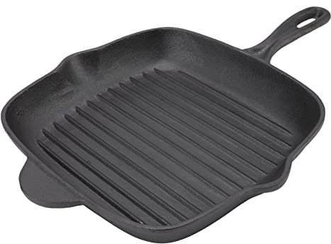 UPQRSG Quadratische Grillpfanne, Quadratische Gusseisen-Grillpfanne Mit Doppeltem Auslass, Gusseisentopf Mit Großer Kapazität, Steak-Speck-Pfanne, Für Home Camping Panic Restaurant(26CM)