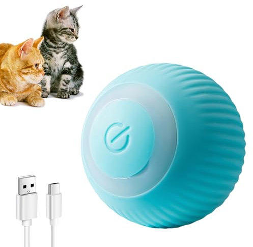 LacyMC Jouet interactif pour Chat,Rotation Automatique et Chargement,Boule électrique Automatique Rechargeable,Rotation Automatique à 360 Degrés et Chargement USB (Bleu01)