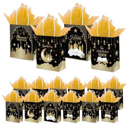 KERANEET 12 Stück Ramadan Tüten Ramadan Geschenktüten Ramadan Geschenke Ramadan Tüten zum Befüllen Eid Mubarak Taschen für Süßigkeiten Islamische Muslimische Party Dekoration