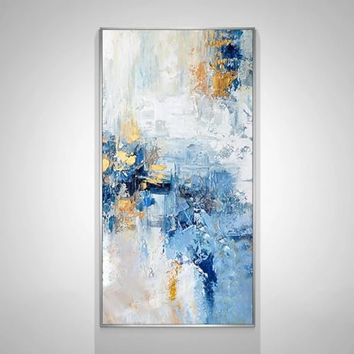 HOLEILUCK Blaues abstraktes Gemälde auf Leinwand, weiße Kunst, groß, XL, Wandkunst, zeitgenössische Kunst, Kunstwerk für Wände, Wohnzimmer-Dekor, 90 x 175 cm, ungerahmt