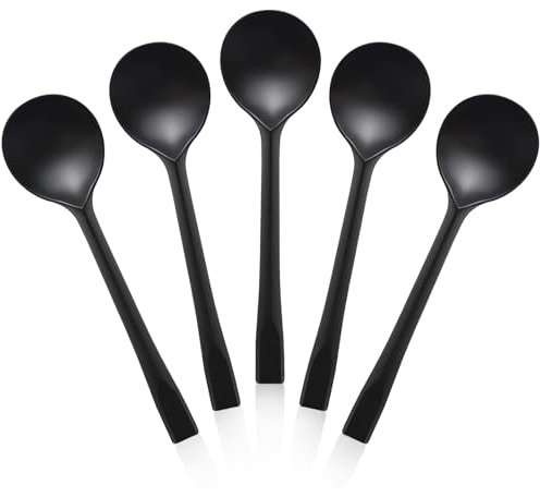 LIUCONGBD Lot de 200 cuillères à soupe réutilisables en plastique noir - Pour mariages, buffets, fêtes, événements, Noël