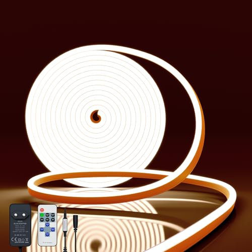 NELUX Neon LED Strip 5 Meter Orange Streifen Wasserdicht Lichtband Aussen Outdoor. LED Band Light Stripe Aussenbereich Außen Lichtleiste. Inklusive Fernbedienung Dimmbar und Netzteil 12V