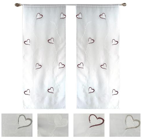 Home Tresor Coppia Tende per Finestra e Portafinestra, Tende a Vetro Ricamate per Soggiorno, Cucina, Camera, Balcone, Semitrasparenti, 2 Pannelli mod. Chanty (Beige, 60 x 150 cm)