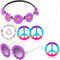 6 Stücke Hippie Damen Zubehör Set, 60er 70er Jahre Hippie Kostüm Zubehör mit Gänseblümchen Stirnband Sonnenbrille Friedenszeichen Halskette Ohrringe Armband Ring für Halloween Karneval Party(Violett)