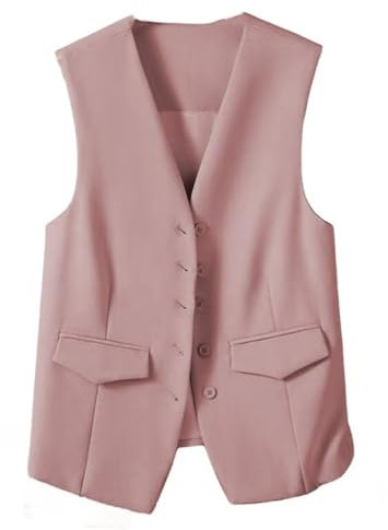 CuLtP Gilet pour Femme Blazer sans Manches, Élégant Slim Boutonné Travail Bureau Gilet Manteau Rétro Gilet De Fête, Col en V Économique Costume Habillé Gilet Gilet,Rose,XXL