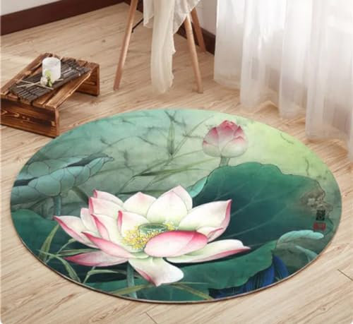 REIPOL Tapis de décoration Classique pour Salon et hôtel, Coussin à Motif végétal, Tapis Rond Chinois antidérapant 160cm