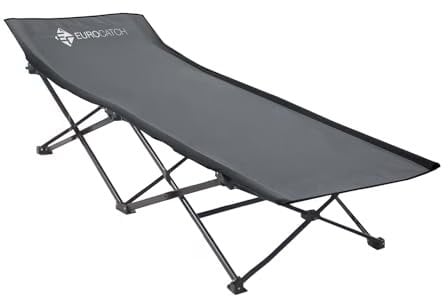 Eurocatch Lit de camp pliable - Gris - Lit de festival - Lit de carpe - 190 cm de long