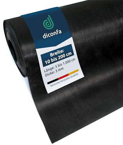 diconfa Feinriefenmatte Gummimatte 3mm stark - BREITE 0,1m bis 2m - LÄNGE 0,05m bis 10m - Auswahl 0,2m x 2m (200mm x 2000mm) - Feinriefe Gummi Antirutsch Rillenmatte Meterware rutschfest
