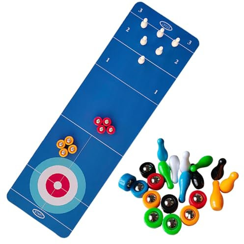Tabletop Curling Game - Portable Design Tabletop Games, 3 in 1 Curling Bowling Shuffleboard Game | Long Serving Life Tabletop Curling Game, Multifunctional Tabletop Game for Travel, 53.5x16.8cm