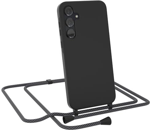 EAZY CASE - Hülle mit Band kompatibel Samsung Galaxy A35 Handyhülle für Galaxy A35 Hülle Silikon mit Mikrofaser stoßfester Fallschutz Kette zum Umhängen Handykordel Schwarz/Anthrazit Clips Schwarz