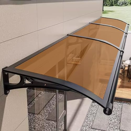 auvent de terrasse，Auvent de Porte et fenêtres,auvent Porte d'entree，Marquise en Polycarbonate Résistante, Contre La Pluie et UV,Porte Toit Marquise Abri Protection - Brun - 60x140cm/24 x55