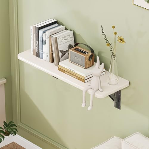 Table Pliante Murale en bois,60cm Petit Table Murale Rabattable, Blanc Table Murale,Table Pliante Murale,Tablette Murale Rabattable, Table Pour Enfants,Pour Cuisine Petit Bureau Petit Espace(White,15.