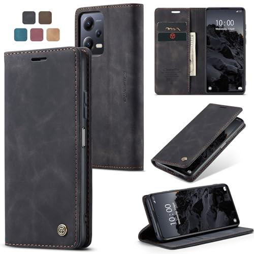 owlhold Hülle Xiaomi Redmi Note 12 5G Klapphülle [Nicht für 4G] Premium Lederhülle Weiches Vintage-Nubukleder Faltbare Ständer Schutzhülle Kartenfach Handyhülle Redmi Note 12 5G/Poco X5 5G -Schwarz