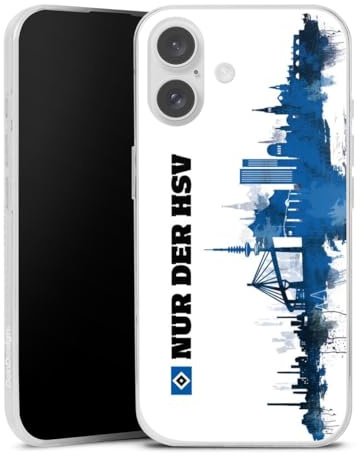 Slim Case kompatibel mit Apple iPhone 16 Silikon Handyhülle transparent Hülle extra dünn HSV Offizielles Lizenzprodukt Bundesliga