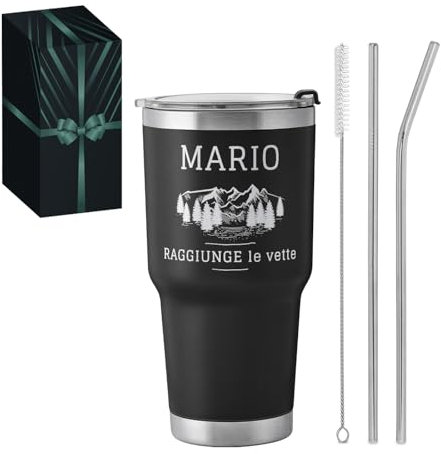 Maverton Tazza termica acciaio inox 800ml - Bicchiere termico con cannuccia - Tazza personalizzata nera - Tazza termica per viaggio accessori utili - Thermos regalo uomo compleanno - Regali uomo