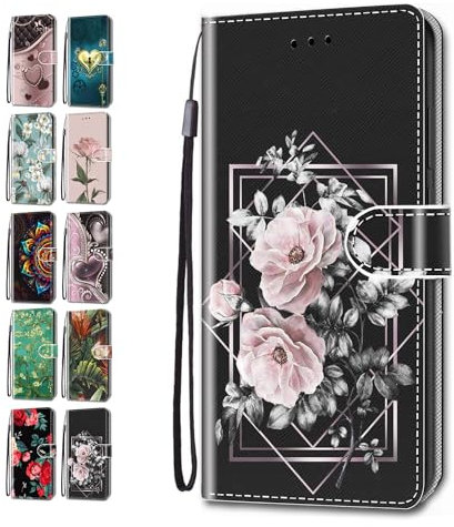 Handyhülle für Huawei P30 Lite Hülle Muster Lederhülle Klapphülle Tasche Flip Case Cover Schutzhülle mit Kartenfach Handytasche - Elegante Blumen
