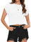 Womens Short Sleeve T Shirt Summer Loose Fit Tees Round Neck Causal Crop Tops(White,M)