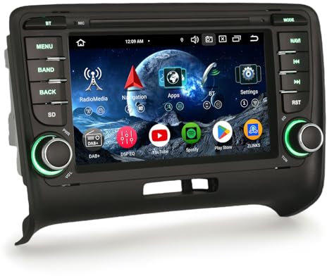 Erisin 7 Zoll 8-Kern 4GB RAM+64GB ROM Android 14 Autoradio GPS Navigation für Audi TT MK2 Unterstützt Bluetooth 5.0 Kabelloses CarPlay Android Auto WiFi 4G DSP DAB+ OBD2 USB RDS DVB-T2 TPMS Canbus