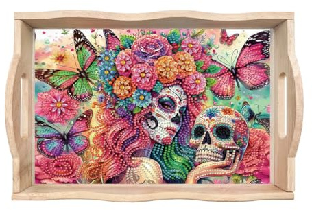 5D DIY Christmas Diamond Painting Wooden Dining Plate, DIY Diamond Art Wooden Tray with Handles, Rhinestones Serving Tray, Tableware Tray Decorative, Good for Parties or Bed Foods Tray-20