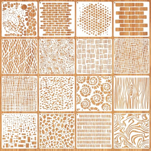 16st Schichtschablonen, 15x15cm Abstrakt Gemischte Textur Schablonen zum Basteln Vorlagen für Geschichtete Muster Malschablonen für Leinwand Karten Mischmedien Holz Wand