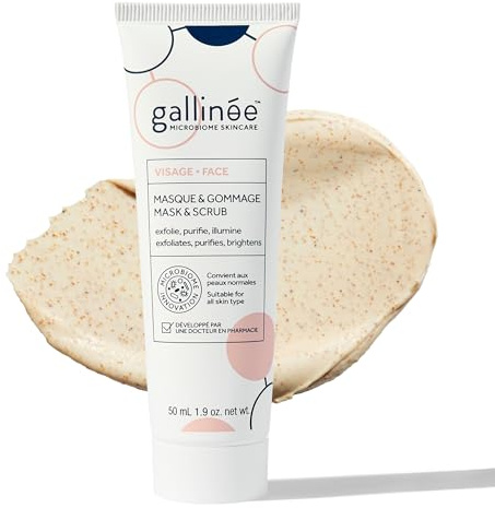 Gallinée - Face Mask & Scrub - 2-in-1 Gentle Exfoliating Scrub & Brightening Clay Mask - with Prebiotics, Lactic Acid & Vitamin E - Dermatologically Tested - for Normal Skin Type - 50 ml