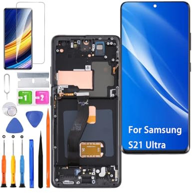 HLYGZX Écran pour Samsung Galaxy S21 Ultra 5G TFT G998B G998U G998W Écran LCD de Rechange Assemblée réparation Kit (Noir avec Cadre,Pas d'empreintes digitales)